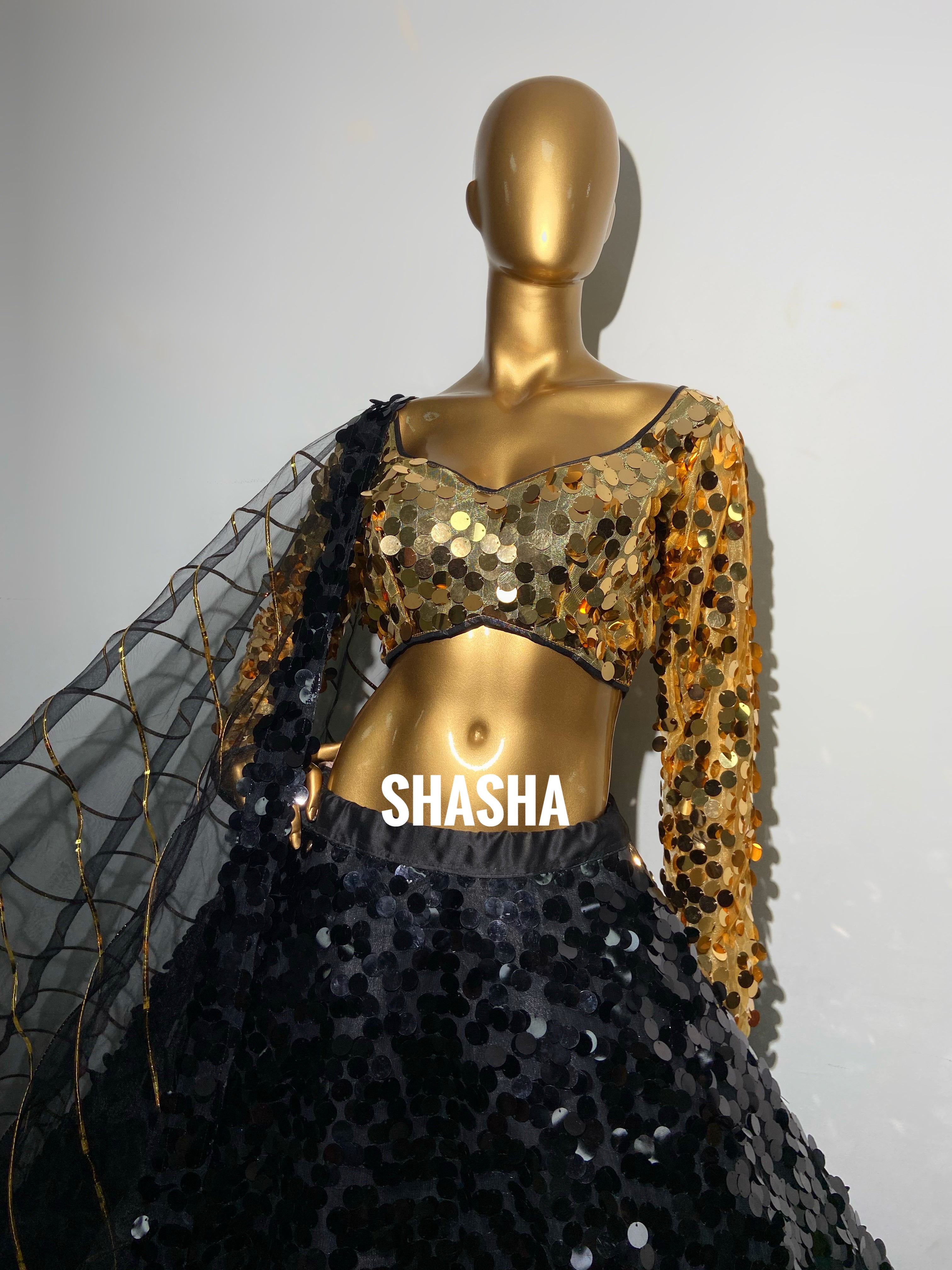 Golden Of Black Ocean Lehenga