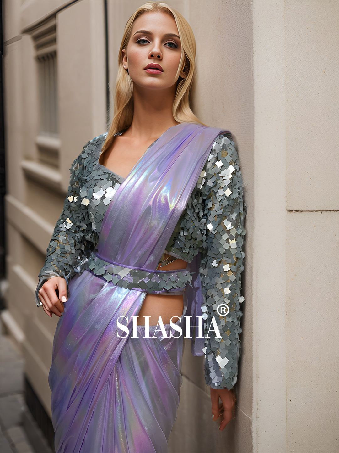 Lilac Marble Saree by Shasha