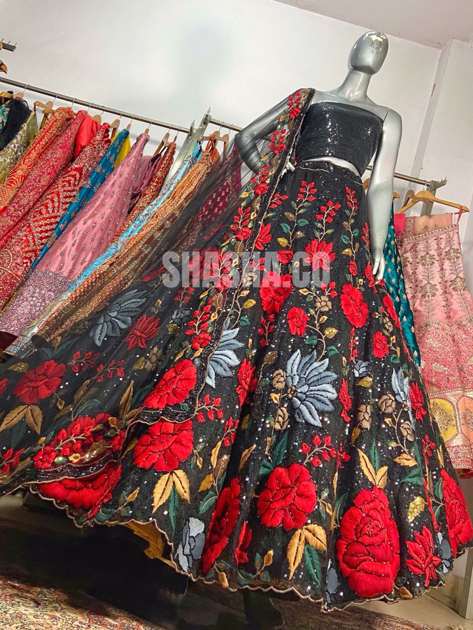 Buy Pink Net Embroidery Zardozi Scallop Neck Chanderi Bridal Lehenga Set  For Women by SHASHA GABA Online at Aza Fashions.